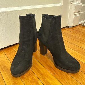 Faux Suede Heeled Booties, Black